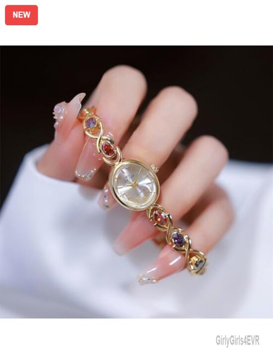 Gold Tone Small Oval Dress Watch with Vintage Bracelet main image 4